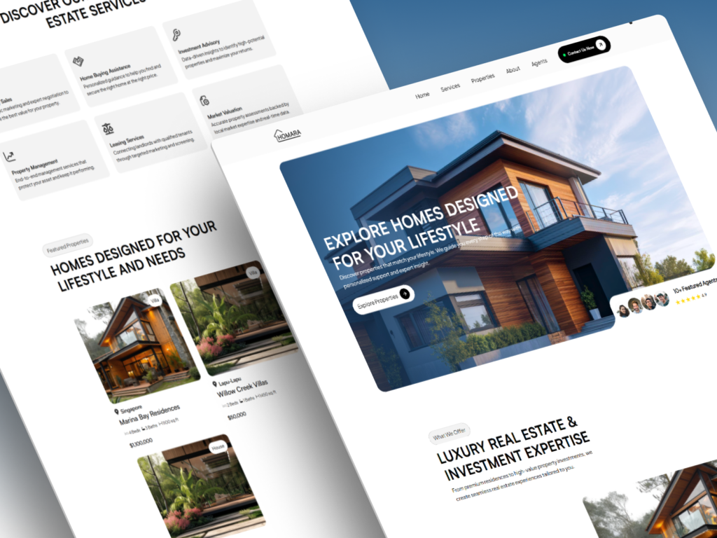 Homara real estate website design for house rentals and property listings